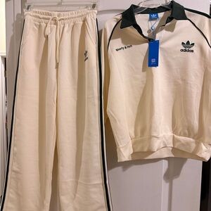 adidas Cream and Black Women's Two-Piece Tracksuit Pants & Polo Top